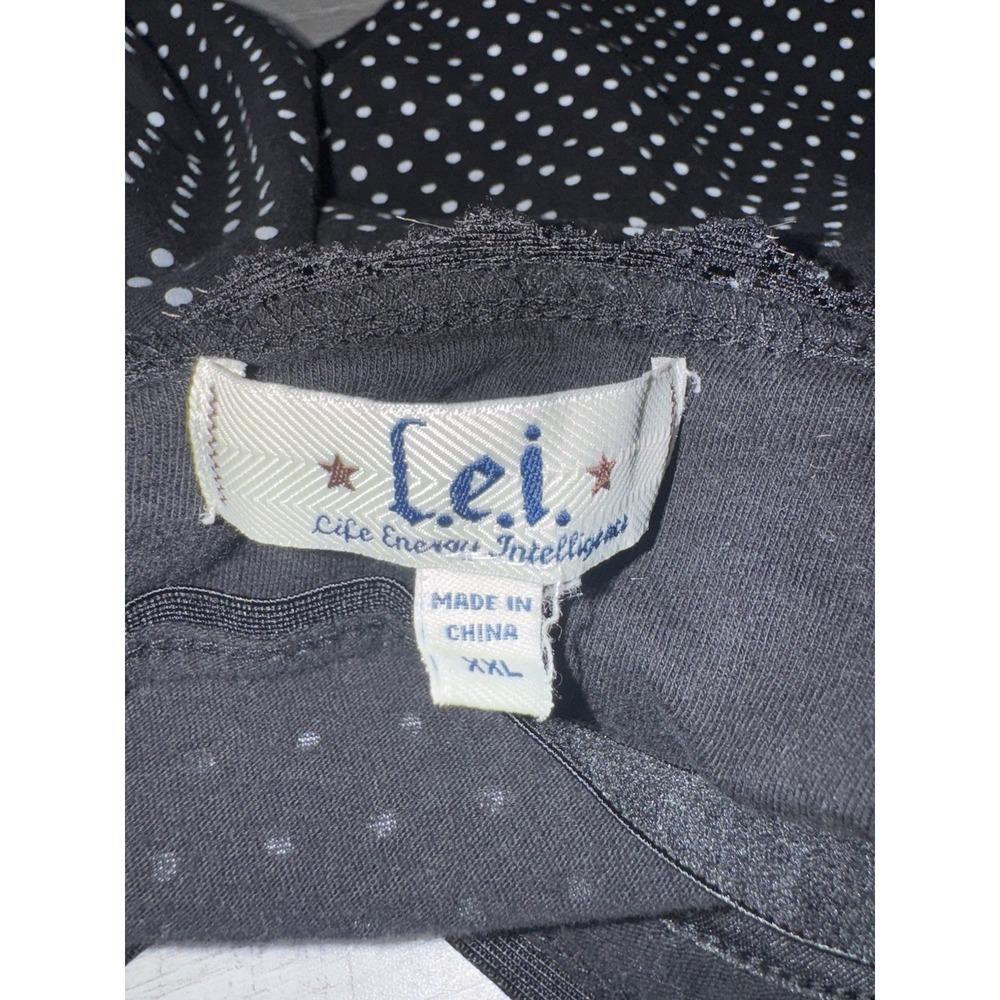 VTG LEI Polka Dot Lace Trim Cami Tank Top Black White Cotton Juniors XXL Y2K - Picture 7 of 10